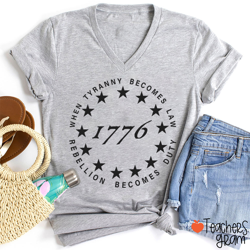 When Tyranny Becomes Law Rebellion Becomes Duty Teacher Female V-Neck T-Shirt