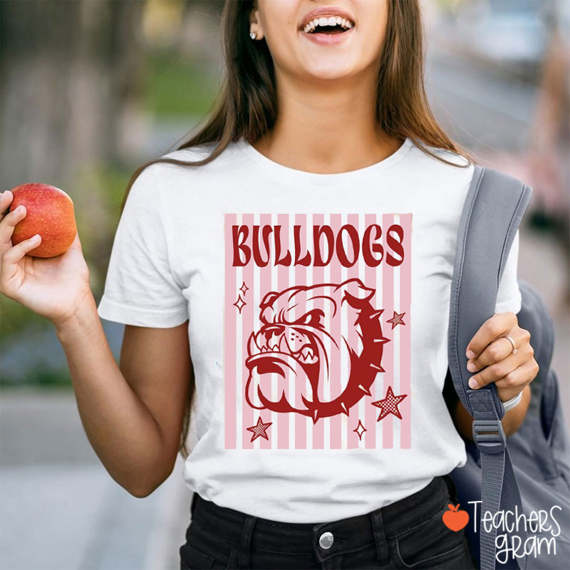 Personalized Retro Stripe School Mascot Teacher T-Shirt