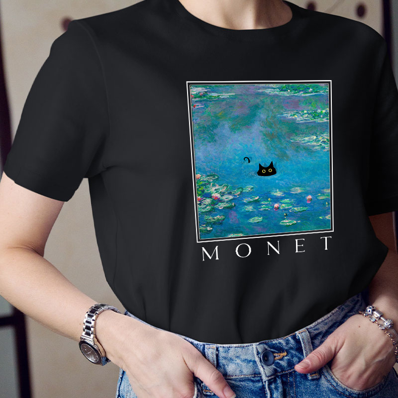 Monet Waterlily Cat Teacher T-Shirt