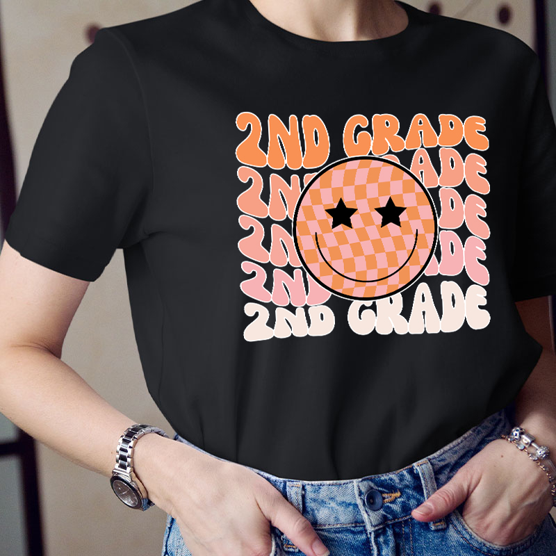 Personalized Smiling Face Grade Teacher T-Shirt