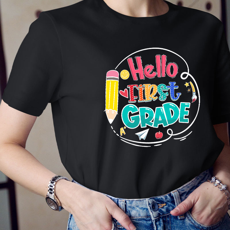 Personalized Hello Back to School Grade Teacher T-Shirt