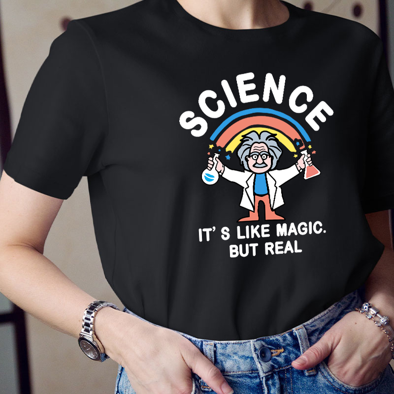 Rainbow Science It's Like Magic But Real Vintage Teacher T-Shirt
