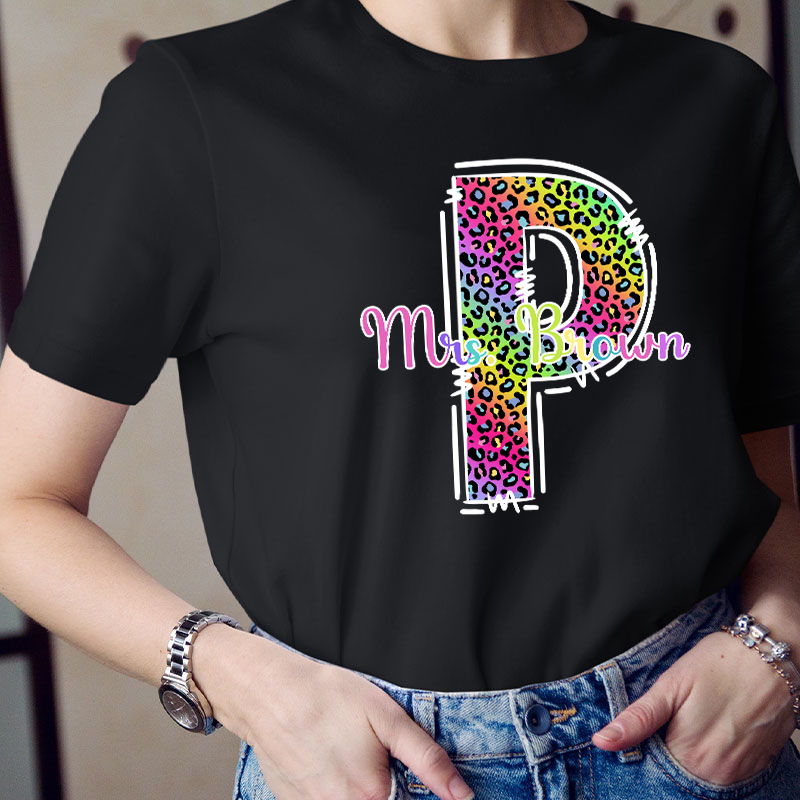 Personalized Colorful Leopard Grade And Name Teacher T-Shirt