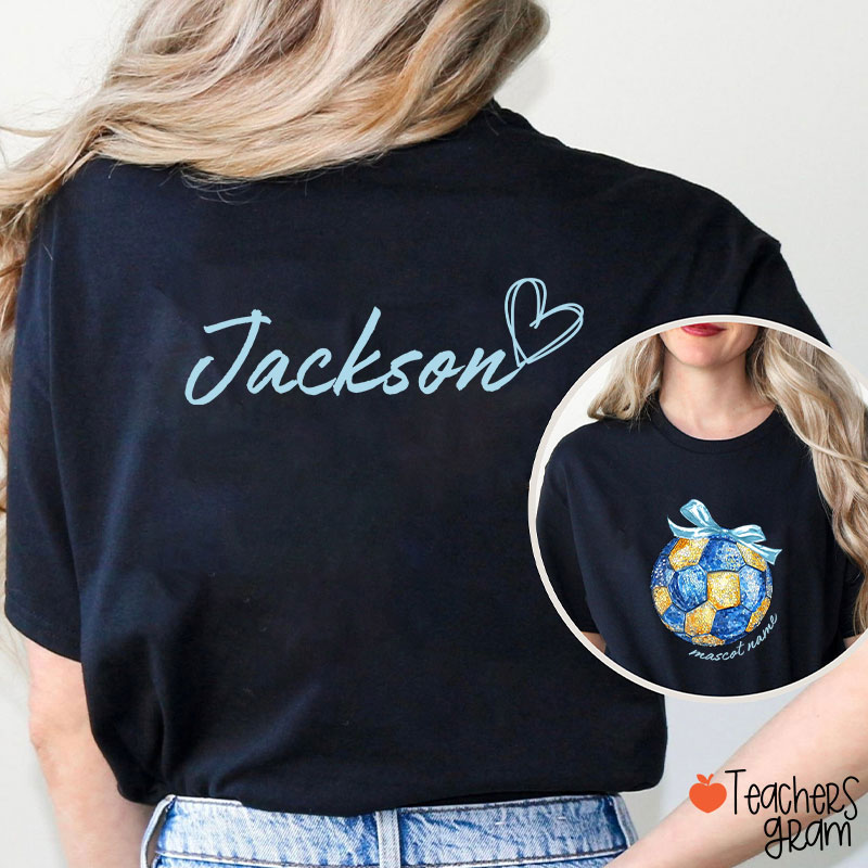 Personalized Mascot And Sport Faux Glitter Coquette Bow Teacher Two Sided T-Shirt