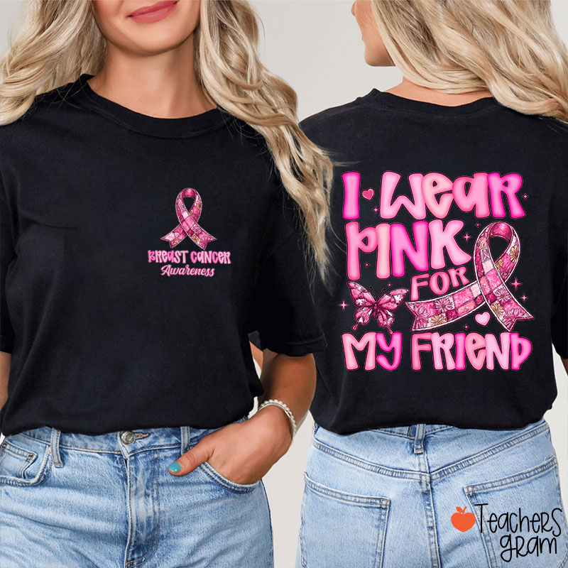 Breast Cancer Awareness Floral Pink Ribbon Nurse Two Sided T‑Shirt