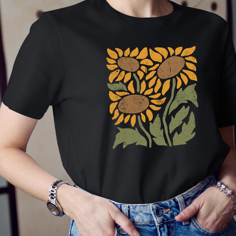 Boho Retro Flower Sunflower Teacher T-Shirt