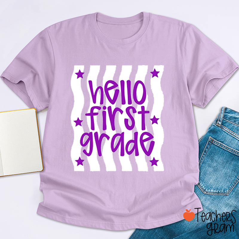 Personalized Grade And Name Wave Stripes Neon Teacher T-Shirt