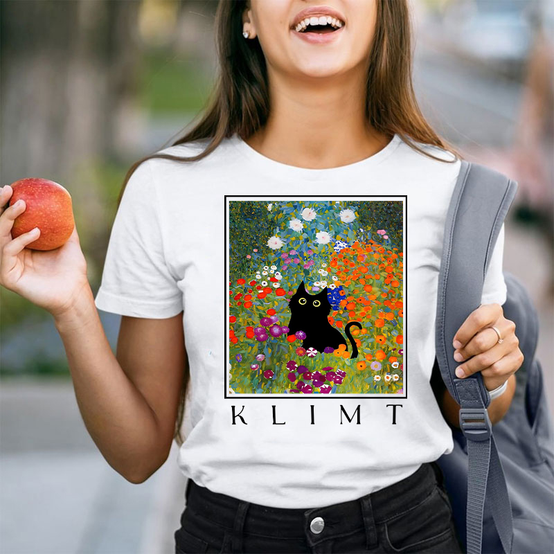 Klimt Cat Garden Cat Teacher T-Shirt