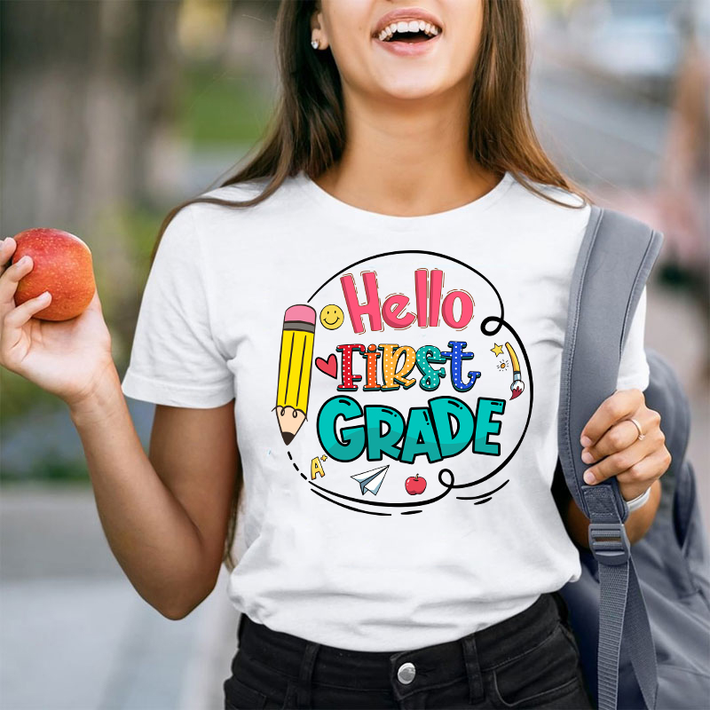 Personalized Hello Back to School Grade Teacher T-Shirt