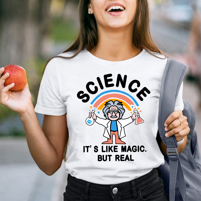 Rainbow Science It's Like Magic But Real Vintage Teacher T-Shirt