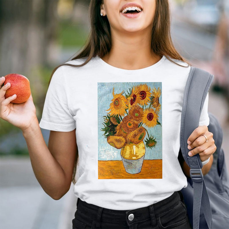 Vintage Art Sunflower Teacher T-Shirt