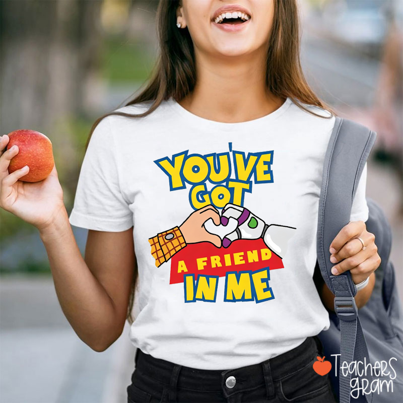 You've Got A Friend In Me Cartoon Cowboy Astronaut Hand Heart Friendship Teacher T-Shirt