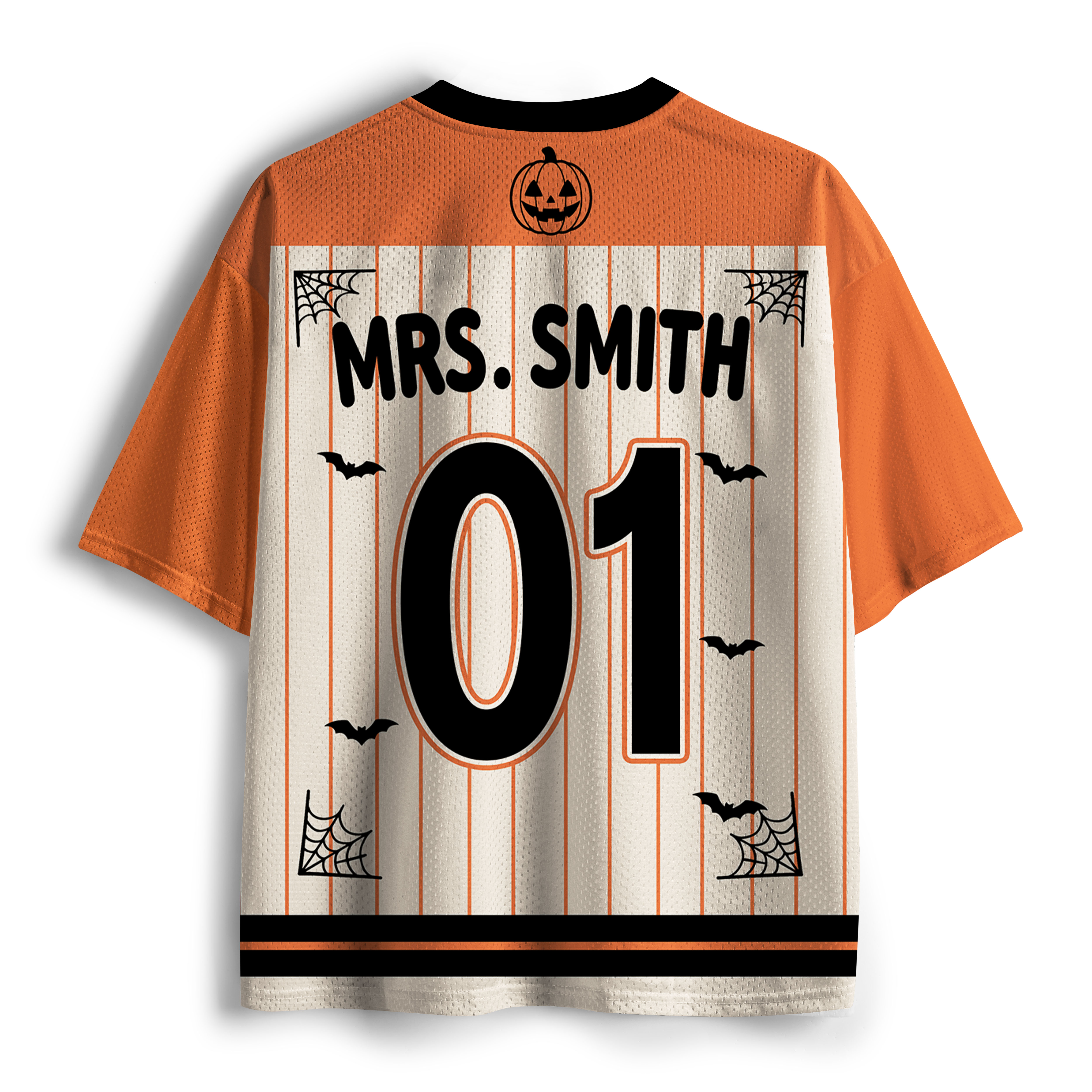 Personalized Name And Grade Stripes Pumpkin Teacher Mesh Jersey