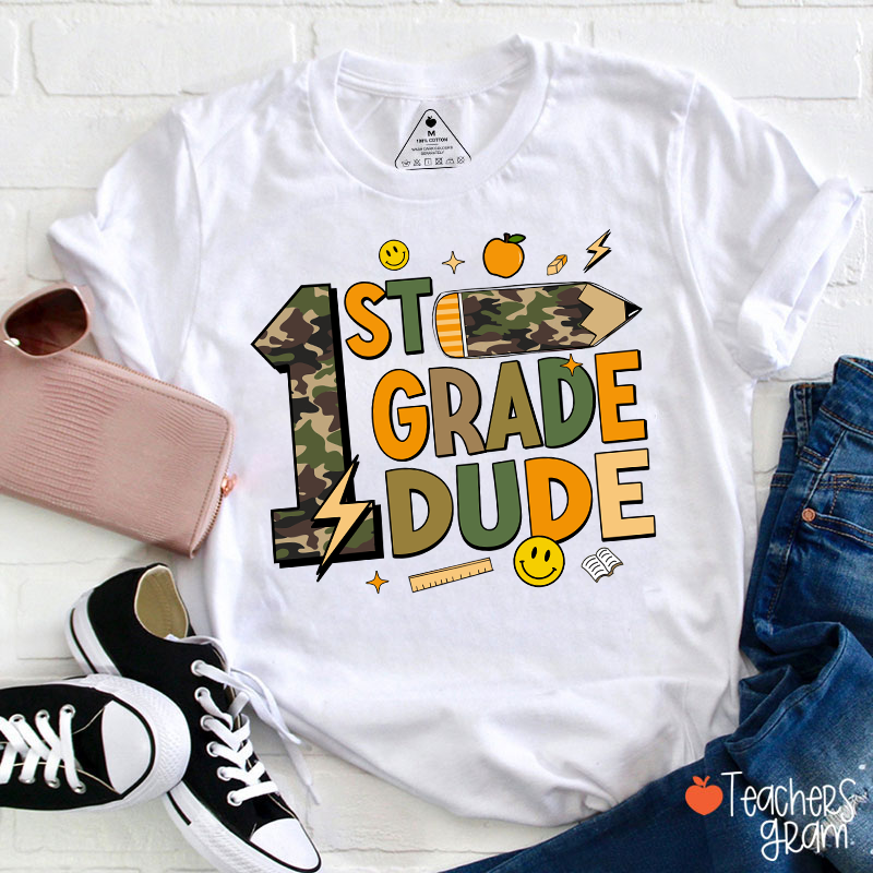 Personalized Grade Camo Pencil Teacher T-Shirt
