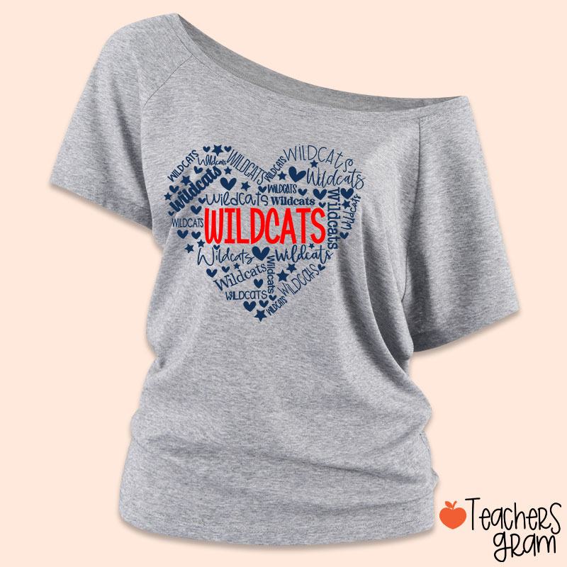 Personalized Mascot Heart Teacher Off Shoulder Shirt