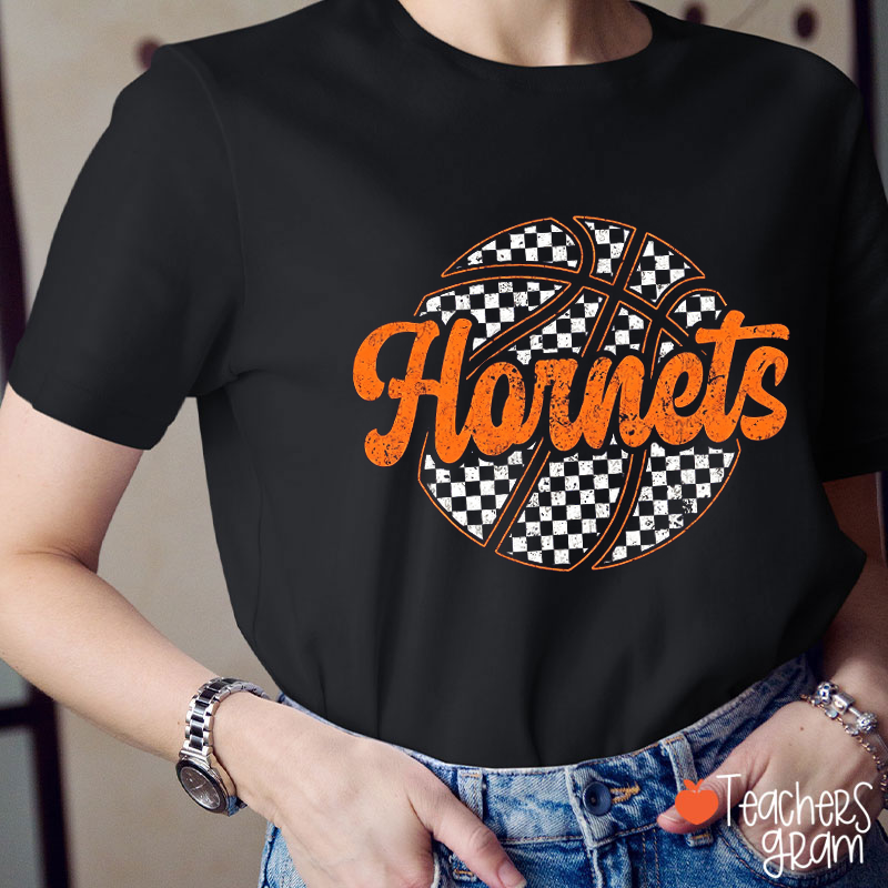 Personalized Mascot Checkered Sport Vintage Teacher T‑Shirt