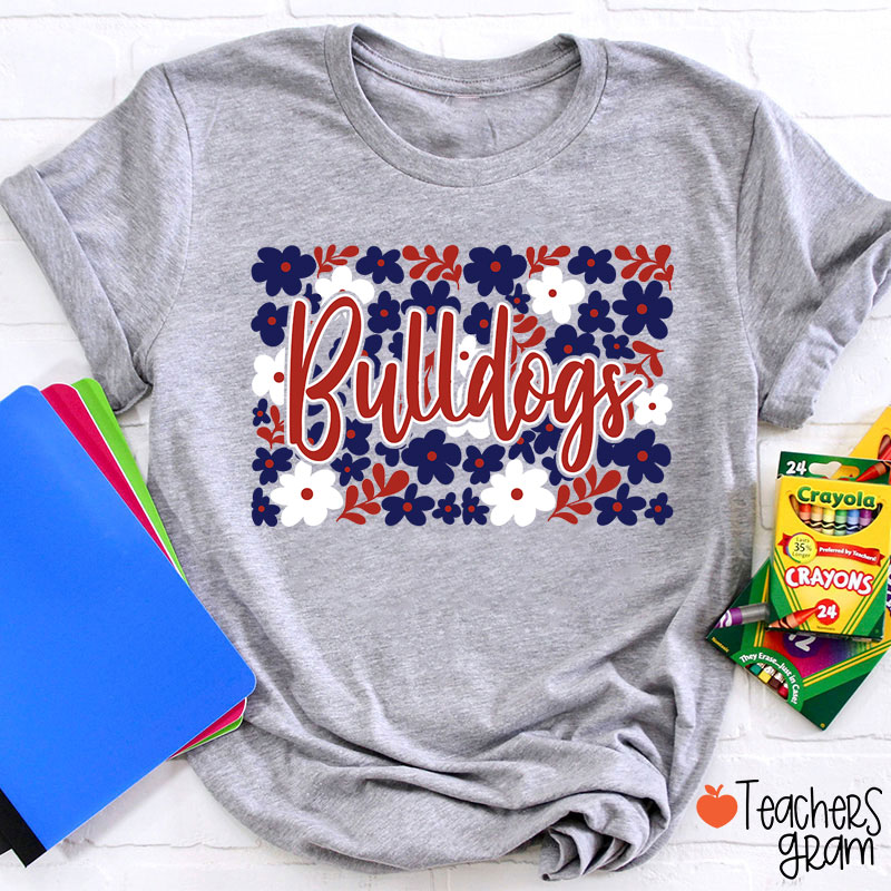 Personalized Mascot Flowers Contrasting Colors School Spirit Teacher T-Shirt