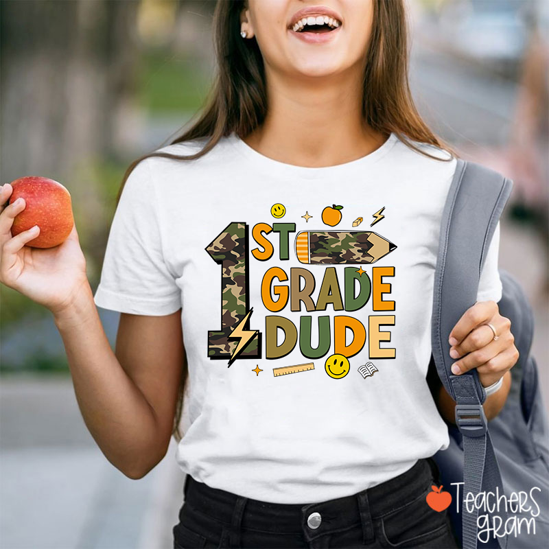 Personalized Grade Camo Pencil Teacher T-Shirt