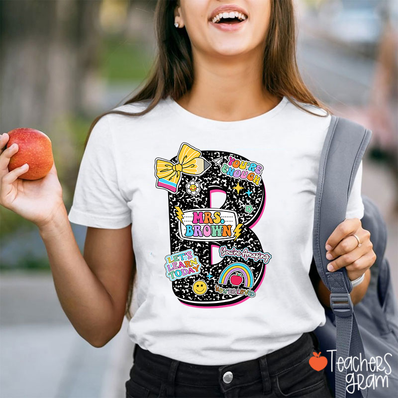 Personalized Notebook Style Letter Name Teacher T-Shirt
