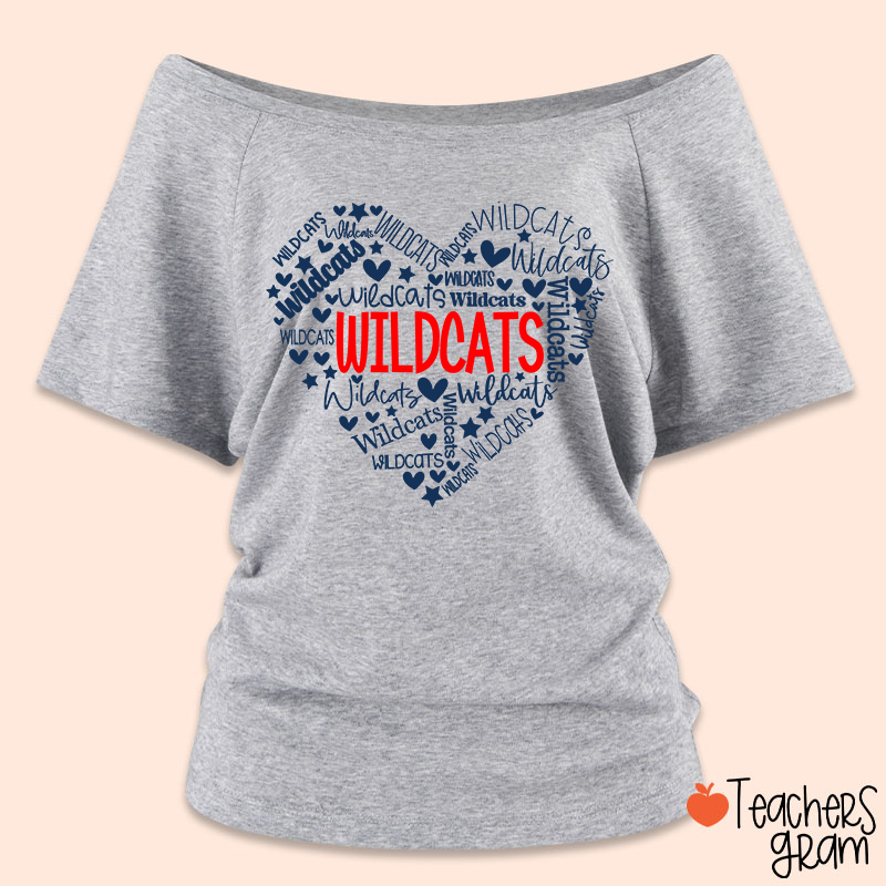 Personalized Mascot Heart Teacher Off Shoulder Shirt