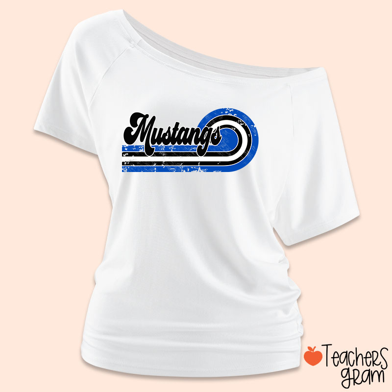 Personalized Retro Mascot School Spirit Teacher Off Shoulder Shirt