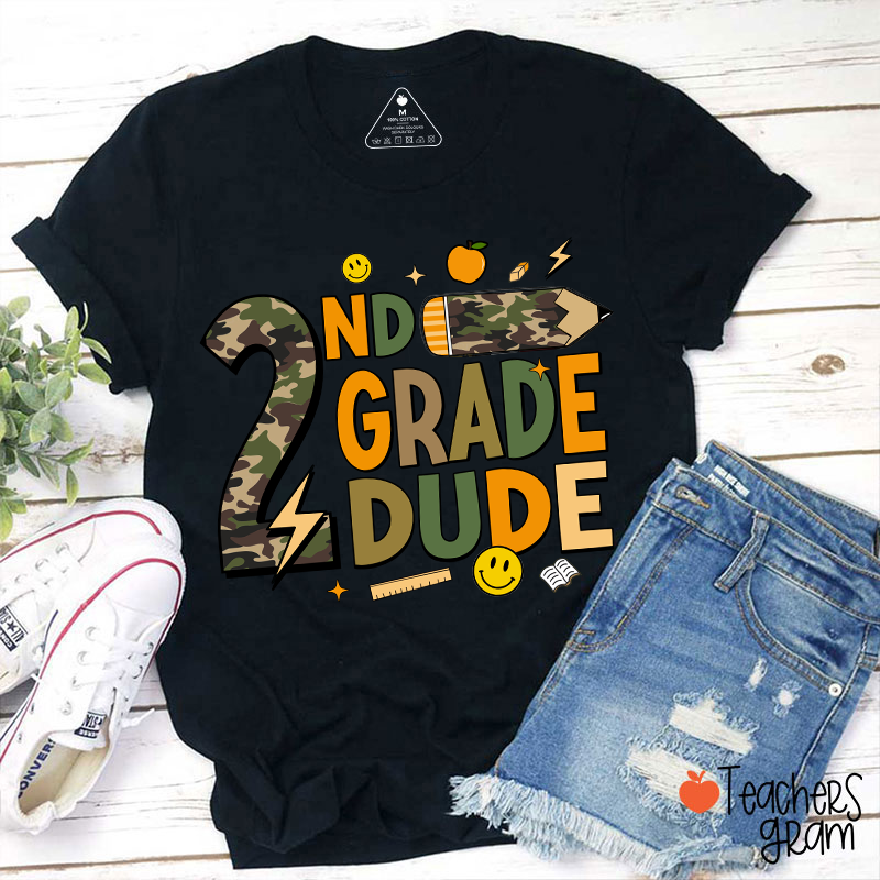 Personalized Grade Camo Pencil Teacher T-Shirt