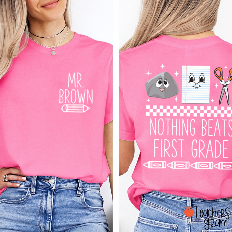 Personalized Grade Rock Paper Scissors Teacher Two Sided T-Shirt
