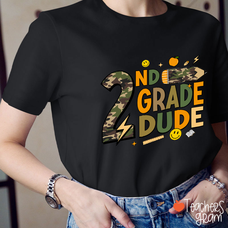 Personalized Grade Camo Pencil Teacher T-Shirt