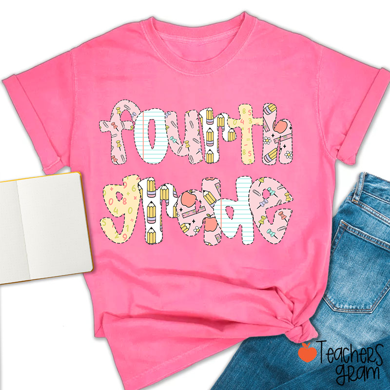 Personalized Grade Floral Pencil Notebook Teacher T-Shirt