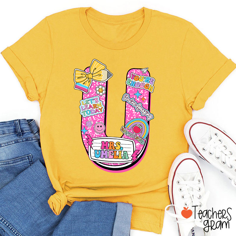 Personalized Notebook Style Letter Name Teacher T-Shirt