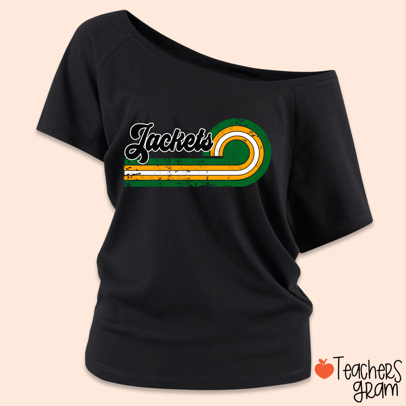 Personalized Retro Mascot School Spirit Teacher Off Shoulder Shirt