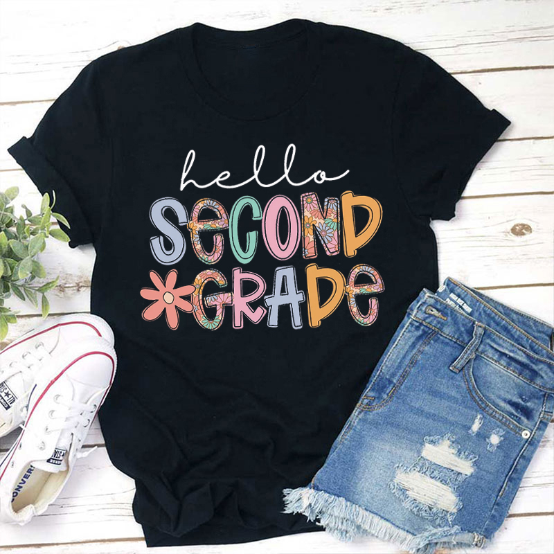 Personalized Grade Flower Alphabet Design Teacher T-Shirt