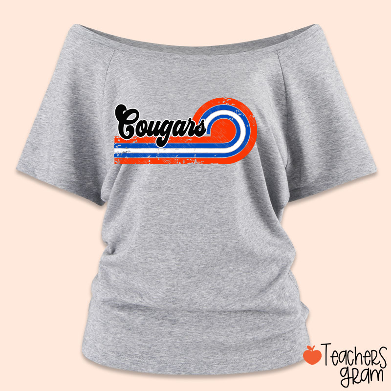 Personalized Retro Mascot School Spirit Teacher Off Shoulder Shirt