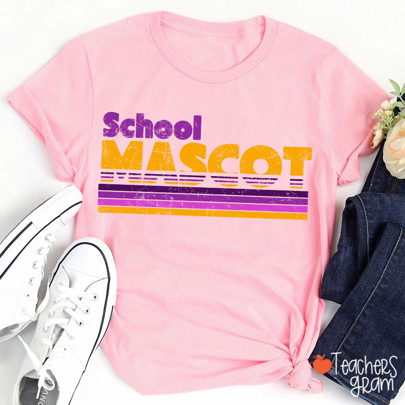 Personalized Mascot And School Name Contrast Color Line Design Teacher T-Shirt