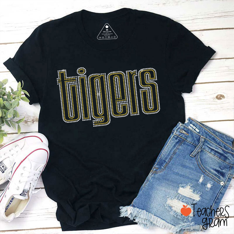 Personalized Mascot Rhinestone Letter Sport Graphic Teacher T‑Shirt