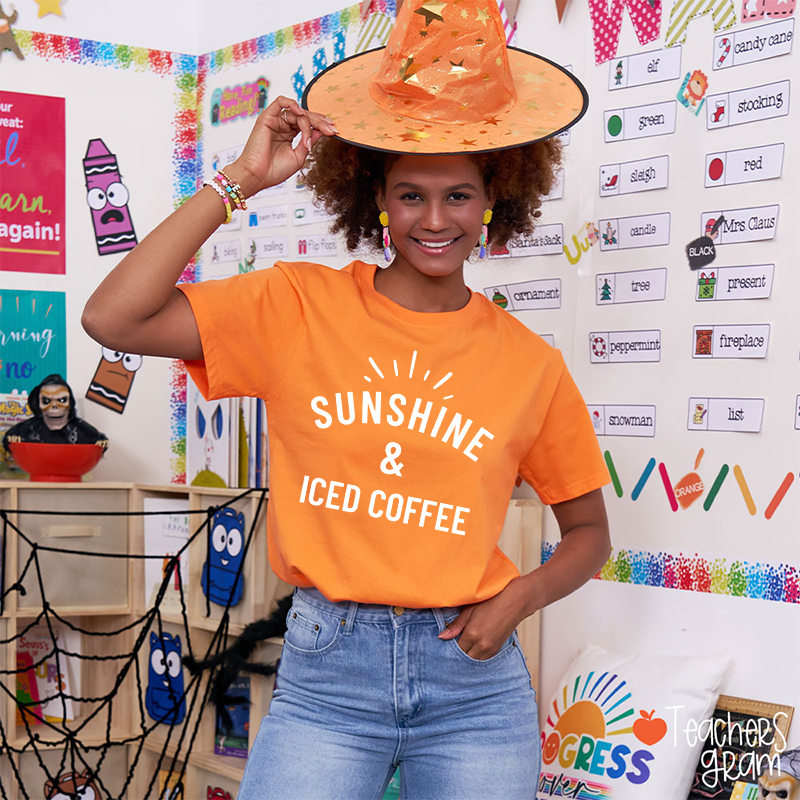 Sunshine And Iced Coffee Teacher T-Shirt