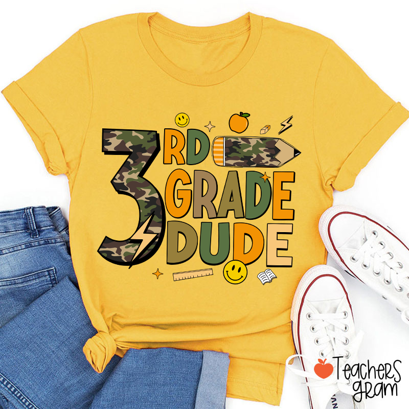 Personalized Grade Camo Pencil Teacher T-Shirt