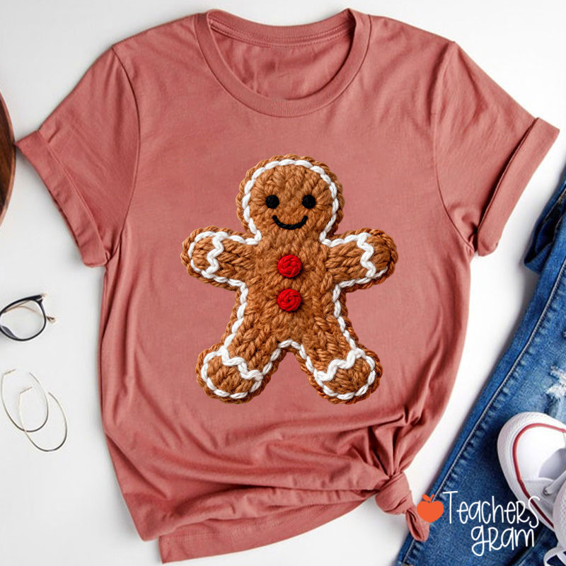 Faux Yarn Gingerbread Man Teacher T-Shirt