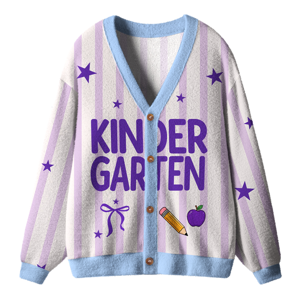 Personalized Name And Grade Preppy Stripes Pencil Apple Teacher Ugly Cardigan Sweaters