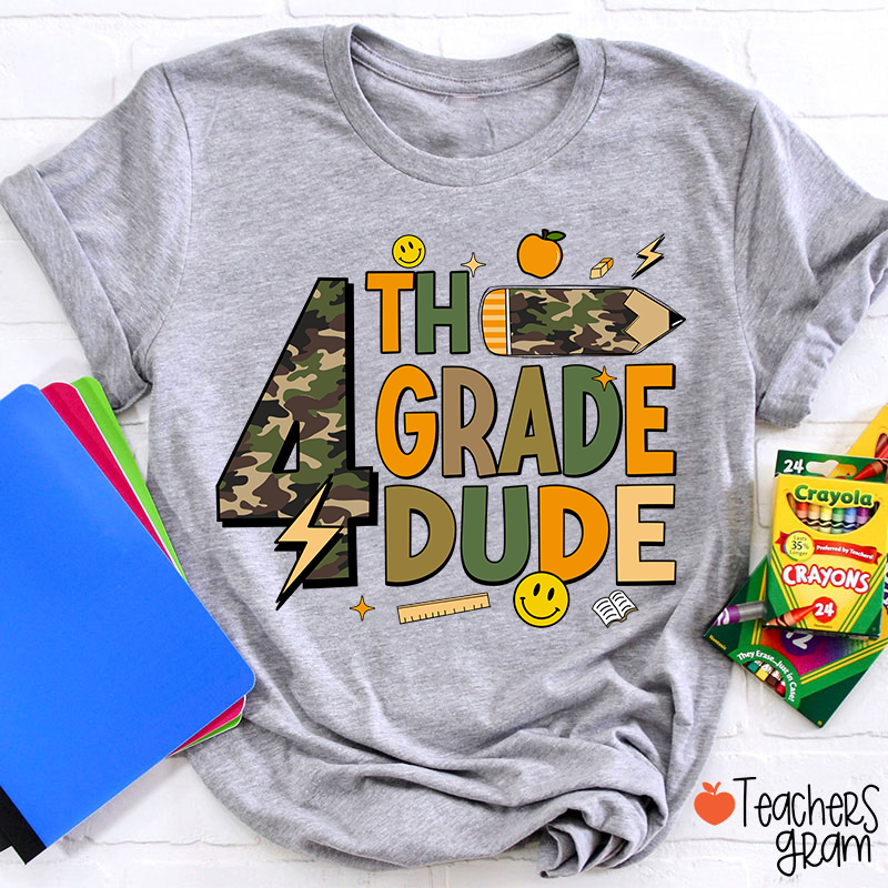 Personalized Grade Camo Pencil Teacher T-Shirt