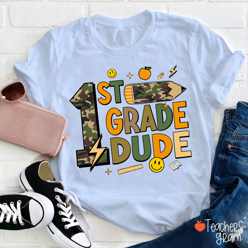 Personalized Grade Camo Pencil Teacher T-Shirt