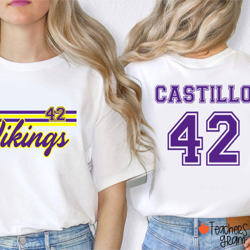 Personalized Mascot Contrast Color Line Design Teacher Two Sided T-Shirt