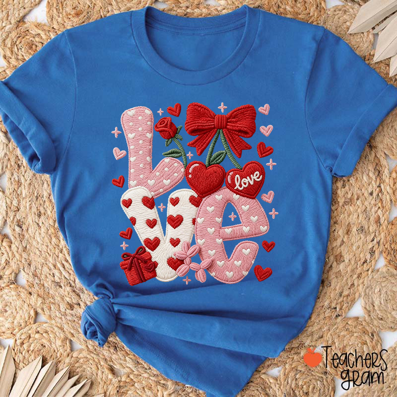 Faux Yarn Love And Rose Teacher T-Shirt