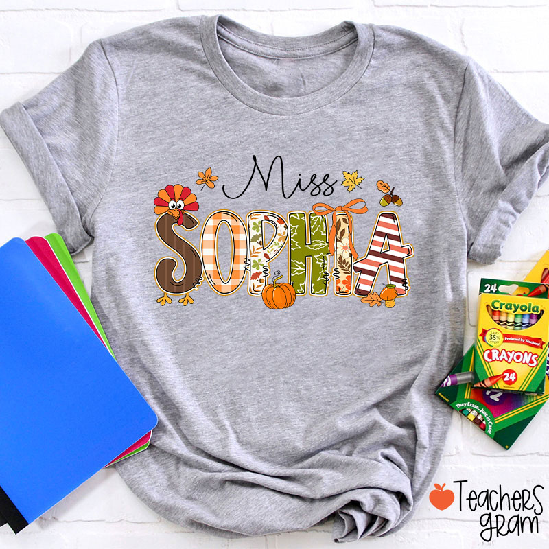 Personalized Name Turkey Season Teacher T-Shirt