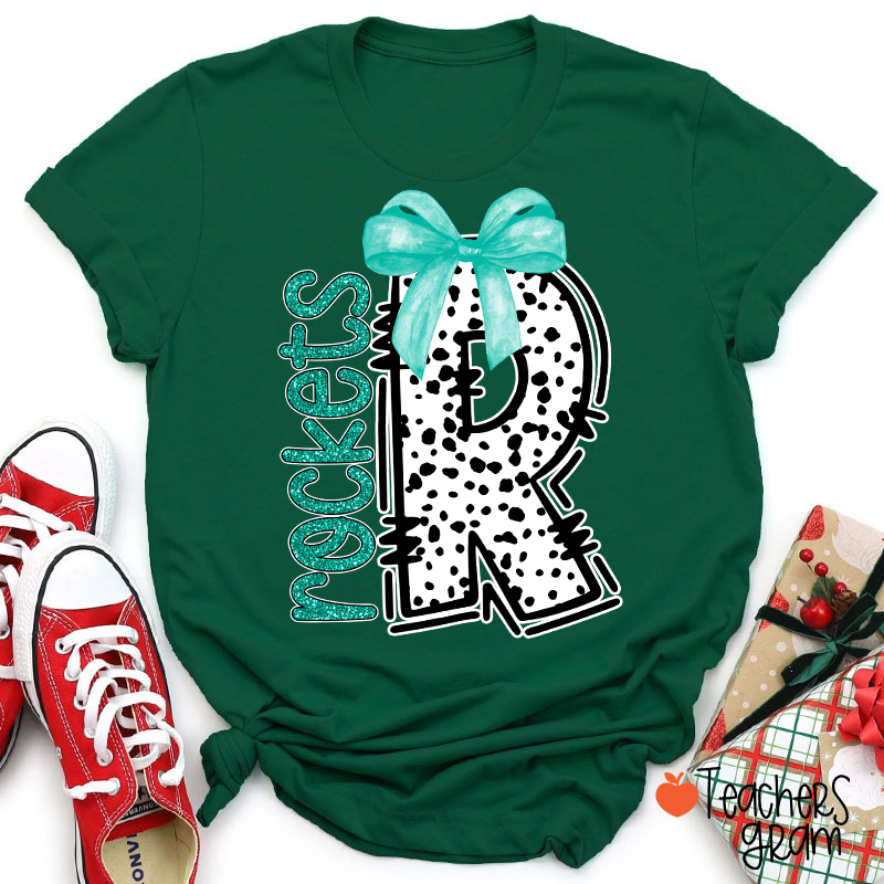 Personalized Mascot Coquette Bow Polka Dot Teacher T-Shirt