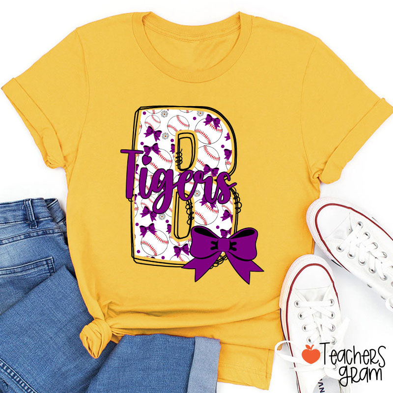 Personalized Mascot And Sport Initials Bow Teacher T-Shirt