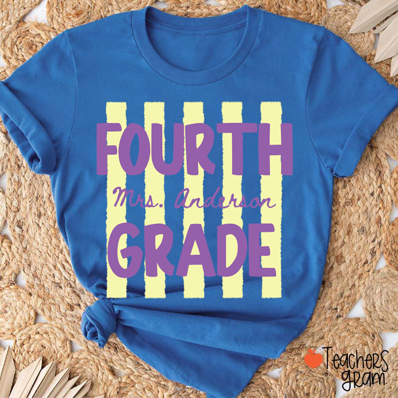 Personalized Name And Grade Preppy Stripes Teacher T-Shirt