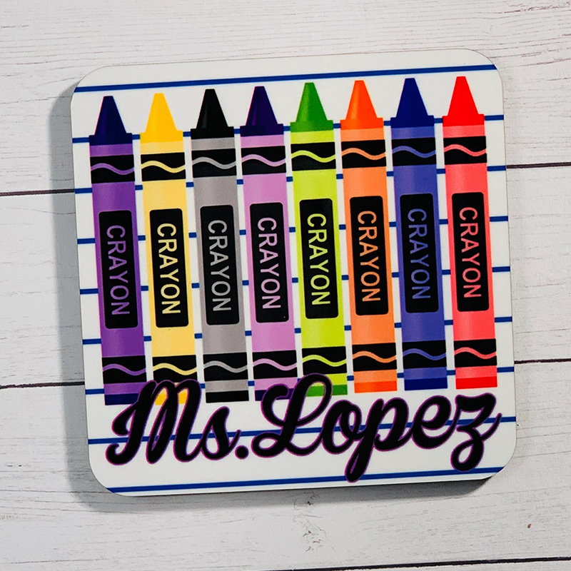 Personalised Name Crayon Teacher Coasters