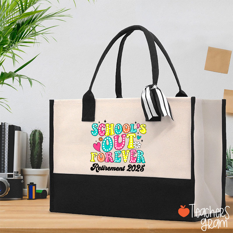 Personalized School's Out Forever Retirement Teacher Cotton Tote Bag
