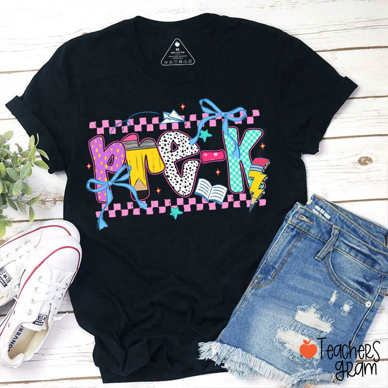 Personalized Grade Checkered Pencil Notebook Teacher T-Shirt